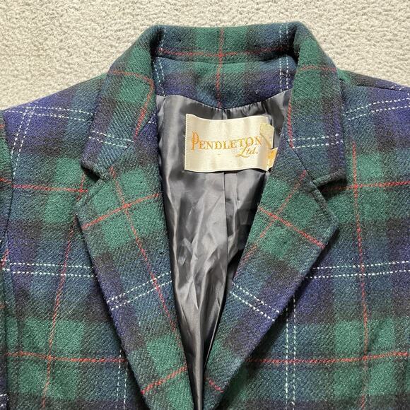 Pendleton Blazer Women 14 Black Watch Vintage Virgin Wool Green Plaid 70s Preppy - Picture 8 of 16